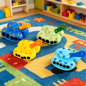 Colorful cute cartoon toy tanks set, perfect for kids room decor and table display.