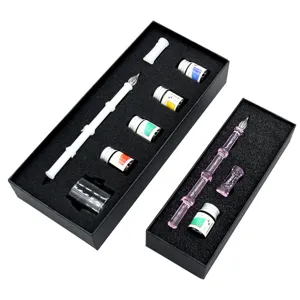 Ensemble de stylo plongeur en verre avec boîte cadeau d'encre colorée étudiant cristal