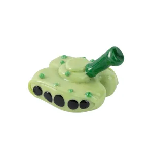 Cute glass pickle tank figurine, creative green cartoon car model desktop decoration.