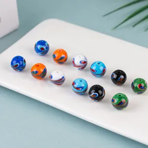 Colorful Glass Loose Beads Hand Painted Phoenix Tail Pattern Round Spacer Beads For DIY Jewelry Making Crafts