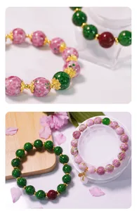 Vintage frog skin glazed glass bracelet couple peach blossom beaded necklace DIY fashion jewelry