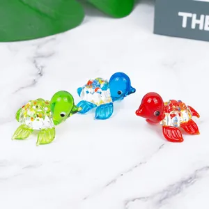 Mini Glass Turtle Figurine Transparent Colored Animal Ornament Desktop Decor For Aquarium Landscaping Craft