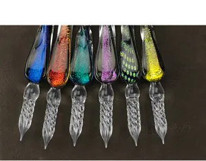 Colorful crystal glass dip pens set, starlight glitter fountain writing pens for art.