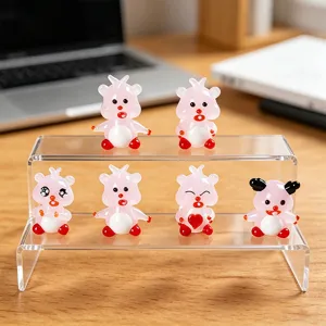 Creative Cute Pink Cartoon Animal Glass Figurine Miniature Desktop Tabletop Ornament Glass Craft Home Decor Gift