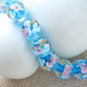 Handmade glass flower beads blue loose round beads DIY jewelry making accessories supply
