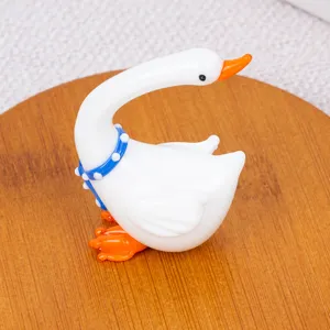 Handmade Glass White Swan Figurine Creative Cute Animal Desktop Ornament Modern Minimalist Home Decor Craft Gift