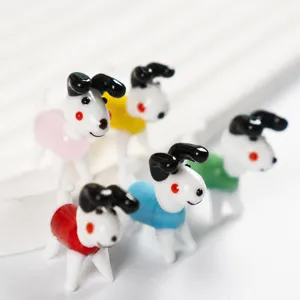 Cute Glass Dog Figurine Miniature Animal Statue Desktop Ornament Colorful Glass Puppy Micro Landscape Home Decor