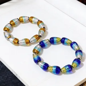 Luminous gradient silver foil teardrop glass beaded bracelet, stylish niche jewelry.