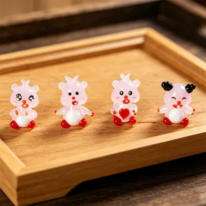 Creative pink cartoon animal glass desktop ornaments, cute desktop decor crafts for home living room.
