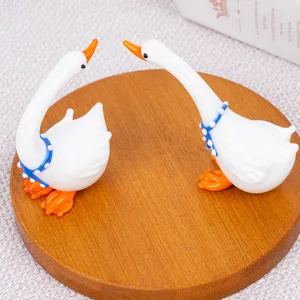 Handmade white glass swan tabletop ornament cute animal desktop decoration craft item