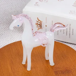 Cute White Glass Horse Figurine Miniature Animal Micro Landscape Ornament Desktop Glass Decor Home Decoration