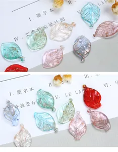 Gold sand glazed glass leaf beads DIY handmade accessories fresh style jewelry making