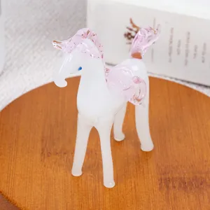 Cute white pink glass unicorn figurine desktop miniature ornament for home decor display item