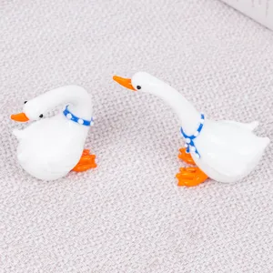 Handmade white glass swan figurines set, cute desktop animal decoration crafts for home.