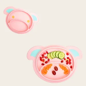 Piatto con ventosa in silicone per neonati con design a scomparti, stoviglie sicure bimbi.