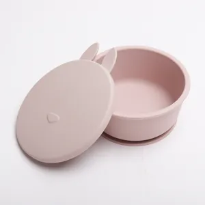Simpatico ciotola in silicone per bambini con coperchio, stoviglie antiscivolo per neonati.