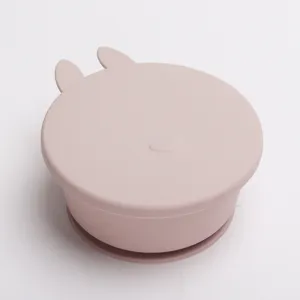Ciotola di aspirazione in silicone per neonati con coperchio carino coniglietto stoviglie.