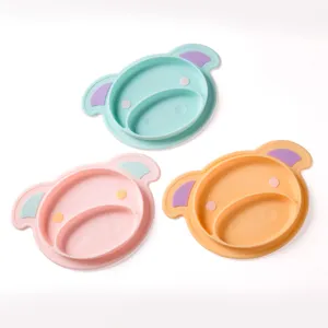Piatto a ventosa diviso in silicone per neonati con forma di animale, stoviglie antiscivolo
