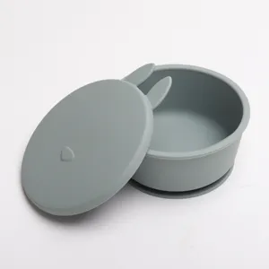 Ciotola con ventosa per neonati in silicone con coperchio design orecchie di coniglio