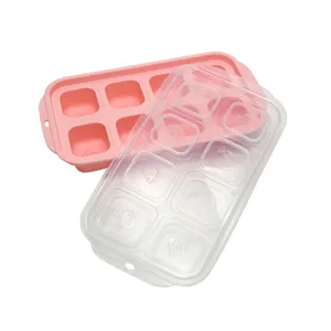 Bac à glaçons en silicone avec couvercle, moules de fruits pour aliments de bébé, rose et clair.