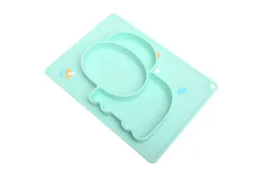 Silicone baby divided plate cute elephant placemat feeding dish for toddlers infant dinnerware