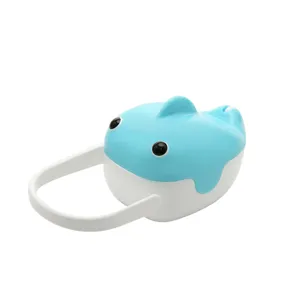 Portable cute blue whale baby pacifier storage box holder with white handle for outdoor travel.