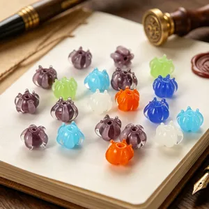Colorful glass lotus beads DIY jewelry making accessories for handmade bracelets and hairpins.