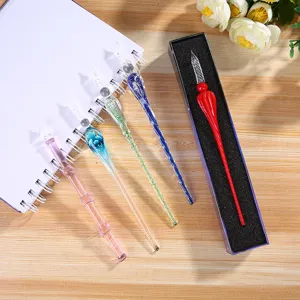 Set de stylo plume en verre cristal avec bloc-notes boîte cadeau, stylo d'écriture coloré.