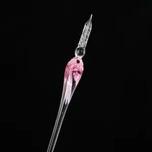 Stylo plume en verre cristal avec design floral rose élégant pour écriture parfaite