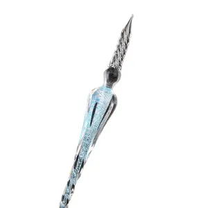 Plume dip en verre cristal pour l'écriture et les cadeaux, avec bec spiralé et style bleu.