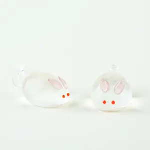 Clear glass rabbit bead pendant with loop, pink ears and red eyes for DIY handmade jewelry crafts.