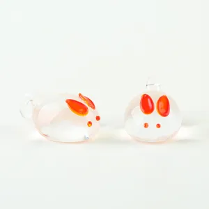 Clear glass rabbit pendant DIY handmade jewelry accessory with red ears and loop bale.