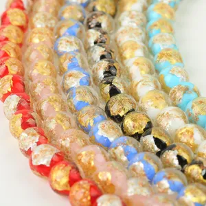 Half Gold Foil Half Silver Foil Luxury Glazed Glass Round Loose Beads DIY Handmade Jewelry Making Hairpin Earrings Accessories
