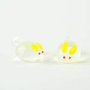 Clear glass rabbit bead pendant DIY handmade cute jewelry accessory charm with yellow ears.