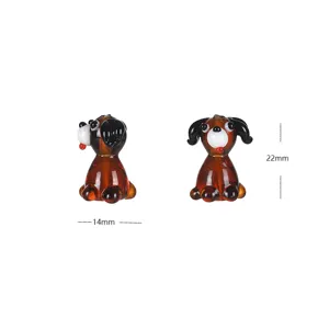 Handmade glass puppy bead detail view, 22mm x 14mm animal charm for DIY jewelry making accessories.