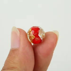Handmade red glass bead with gold and silver foil for DIY jewelry making and hairpins accessories.