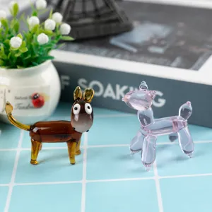 Handmade Colored Glass Animal Figurine Miniature Cute Cartoon Little Donkey Flamingo Desktop Ornaments Home Decor