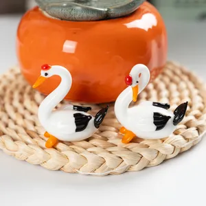 Cute glass swan animal figurines desktop ornament for living room home decor cute design.