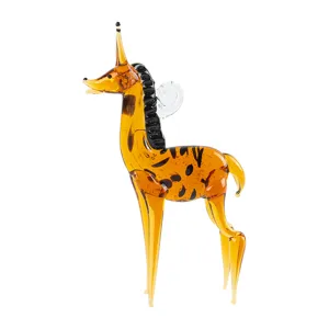 Handmade Amber Glass Animal Figurine Cute Cartoon Desktop Decor Creative Glass Craft Ornament