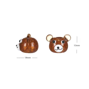 Brown bear glass loose beads, sparkly animal DIY charm pendant for handmade necklace jewelry.