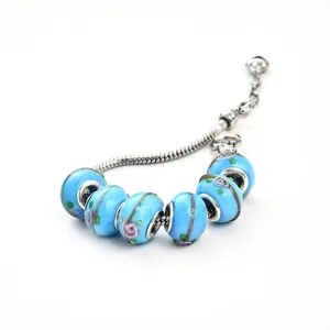 Bracelet serpent argente en verre de Murano bleu style Pandora bijoux de mode pour femmes