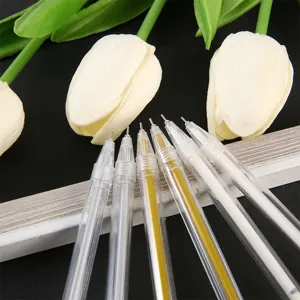 Primo piano dettagliato di ricariche per penne evidenziatrici in gel bianco e oro da 0,5 mm.