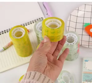 Clear stationery tape rolls detail shot, perfect for daily office sealing and student crafts.