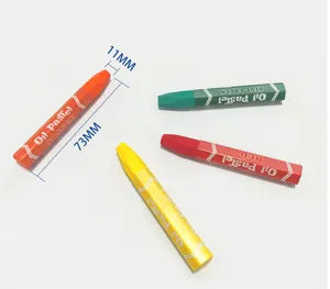 Hexagonal oil pastels drawing crayons art set with color labels and size dimensions detail.