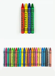 Colorful crayons set for kids art drawing, student painting and creative coloring projects.
