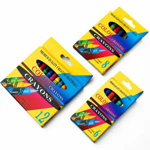 Boxed crayons set for student drawing coloring, multi-color art supplies stationery.