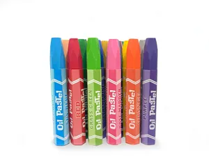 Detailed view of colorful oil pastels, hexagonal design, smooth texture for student art.