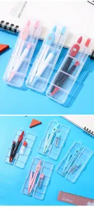 Set de compas de metal para estudiantes, herramienta de dibujo estética papetería en caja transparente.