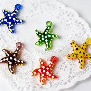 Colorful glass starfish pendants set, handmade micro landscape aquarium decorative charms.