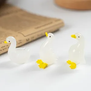 Handmade glass white goose animal figurines cute desktop decoration ornaments set of three pieces